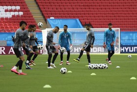 تمرین تیم ملی فوتبال پیش از بازی با اسپانیا در شهر کازان روسیه