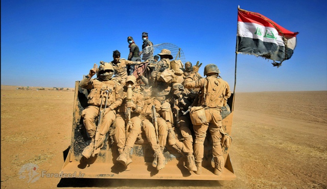 سربازان عراقی در مناطق عملیاتی در نزدیکی سواحل دجله. اکتبر 2016