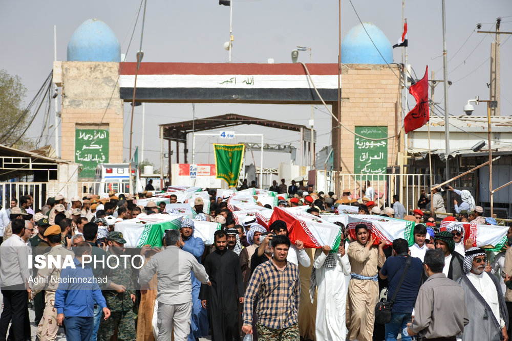 استقبال از ۷۵ شهید دوران دفاع مقدس در مرز شلمچه